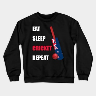 Eat Sleep Cricket Repeat New Zealand Flag Cricket Bat Crewneck Sweatshirt